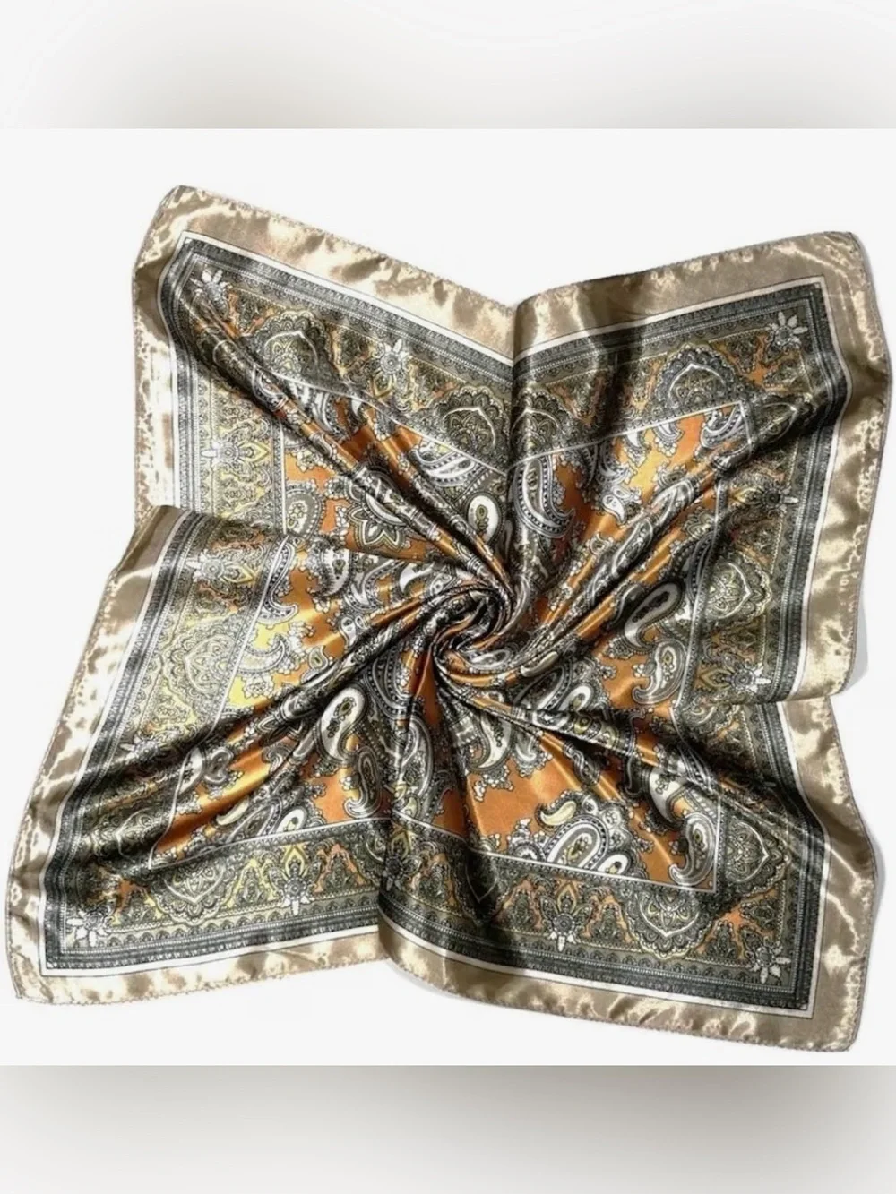 Pasiley pattern silk feel satin square scarf head wrap bandana